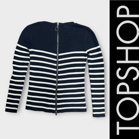 Top Shop Navy Breton Sweater, size‎ 0P, MSRP $68 - Picture 2 of 6
